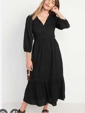 Old Navy Embroidered 3/4 Sleeve All-Day Maxi Swing Dress